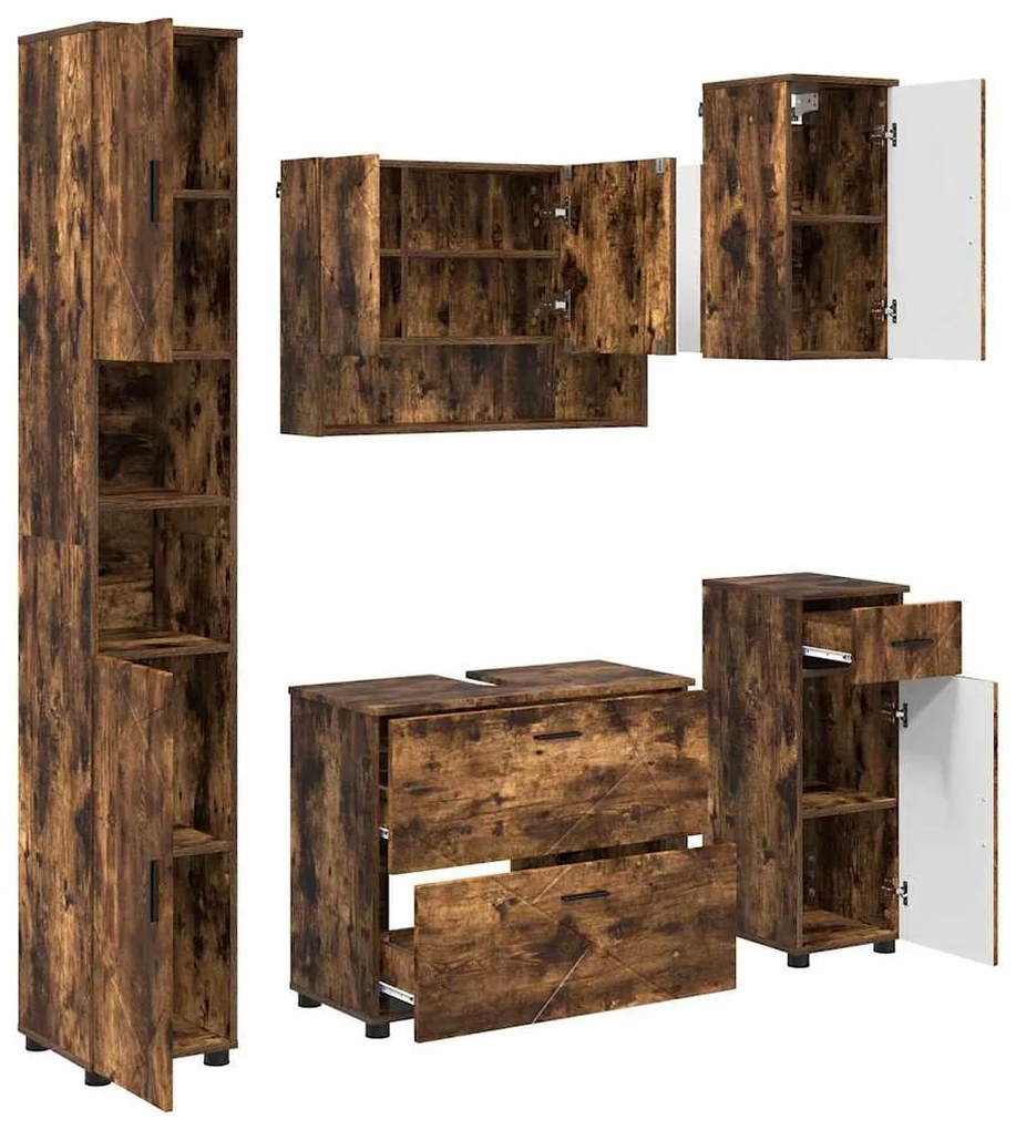 vidaXL Σετ Επίπλων Μπάνιου 5 pcs Καπνιστή δρυς 30 x 35 x 192 εκ.