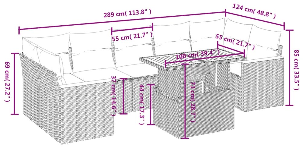 vidaXL Σαλόνι Κήπου Σετ 8 τεμ. Μπεζ Συνθετικό Ρατάν με Μαξιλάρια