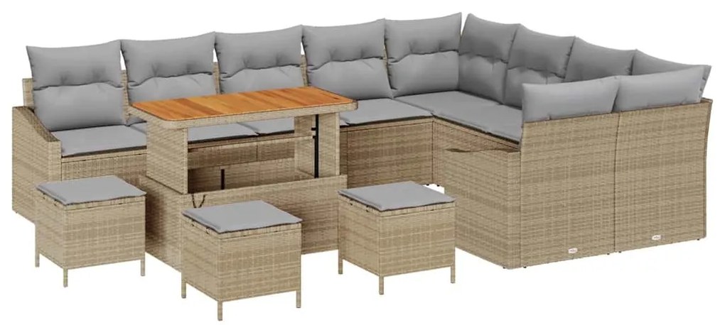 vidaXL Σετ Καναπέ Κήπου με μαξιλάρι 13 pcs Μπεζ Πολυ ράταν