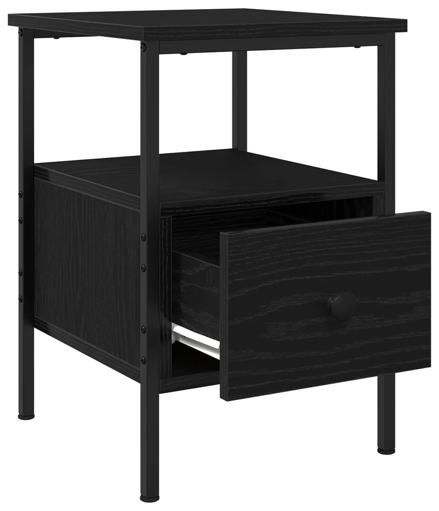 vidaXL Κομοδίνο Μαύρο Δρυς 34x36x50 εκ Επεξεργασμένο Ξύλο και Χάλυβας