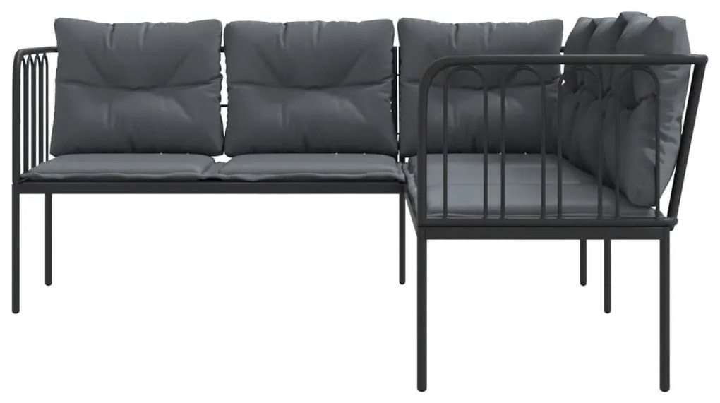 vidaXL Καναπές Κήπου Μαύρος Σχήμα L από Ατσάλι/Textilene με Μαξιλάρια
