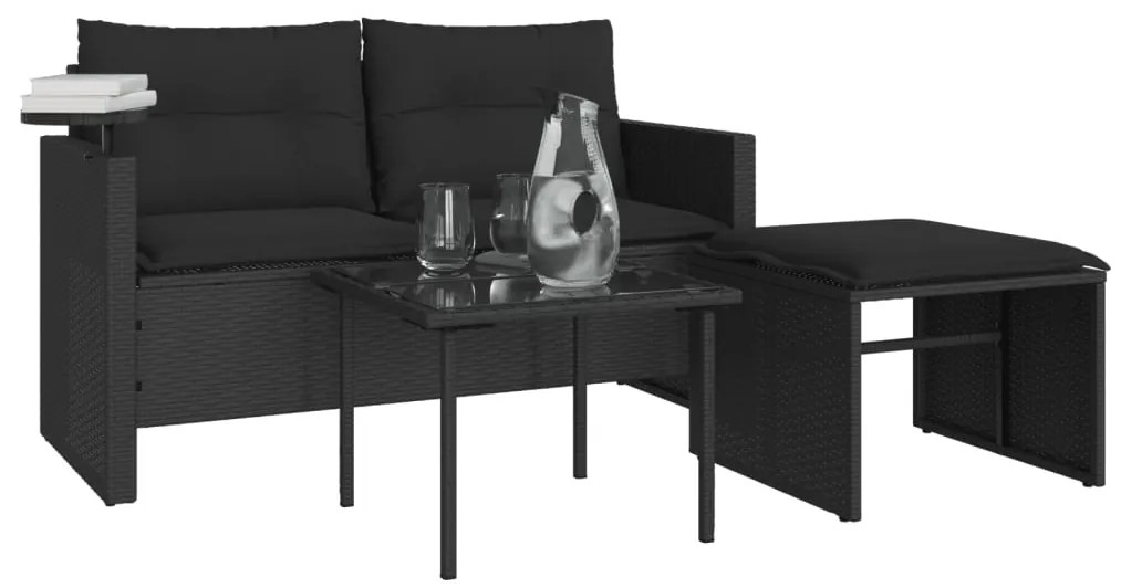 vidaXL Σετ Καναπέ Κήπου 3 Τεμαχίων Μαύρο Συνθετικό Ρατάν με Μαξιλάρια