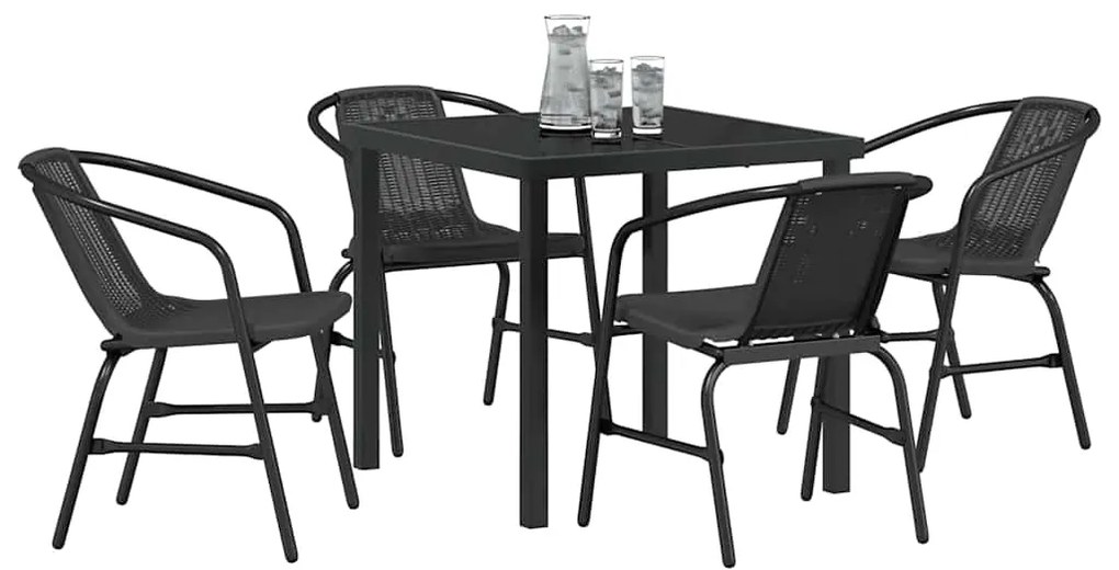 vidaXL Σέτ φαγητού για κήπο 5 pcs Μαύρο Χάλυβας με επίστρωση πούδρας