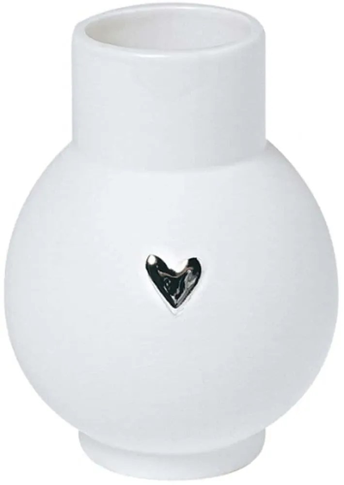 Διακοσμητικό Βάζο Heart RD0017716 Φ6,7x9cm White-Silver Raeder Πορσελάνη