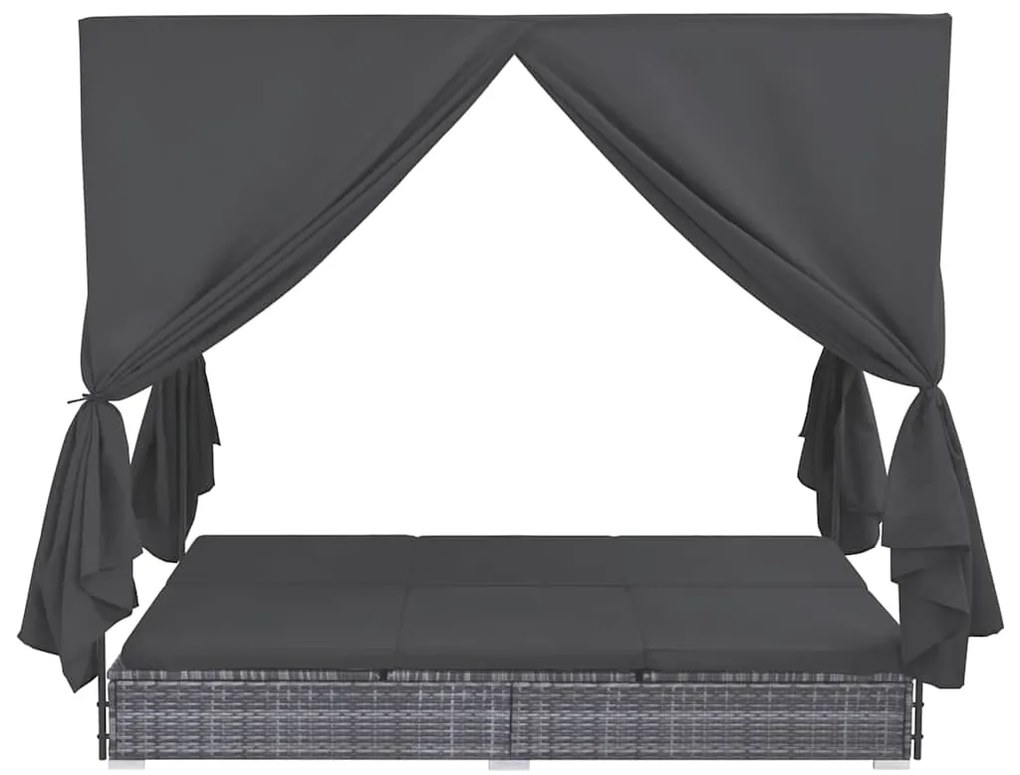 vidaXL Ξαπλώστρα Διπλή Γκρι από Συνθετικό Ρατάν με Κουρτίνες