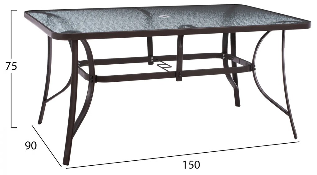 ΤΡΑΠΕΖΙ BRUNO 150X90Χ75Υεκ. ΜΕΤΑΛΛΙΚΟ ΟΡΘΟΓΩΝΙΟ ΚΑΦΕ ΜΕ ΤΡΥΠΑ ΟΜΠΡΕΛΑΣ Φ38 HM5145.12 - 0603023 - HM5145.12