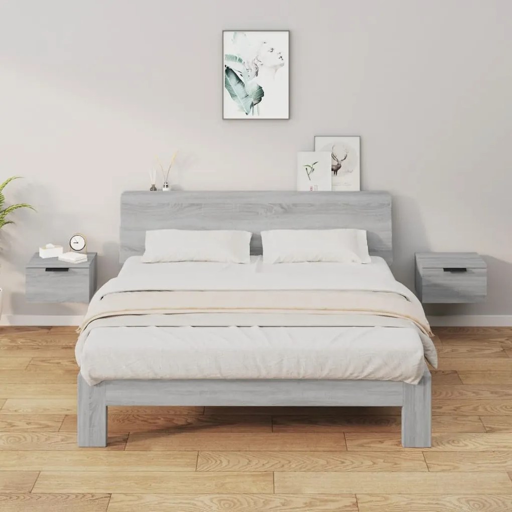 vidaXL Κομοδίνα Επιτοίχια 2 τεμ. Γκρι Sonoma 34x30x20 εκ.