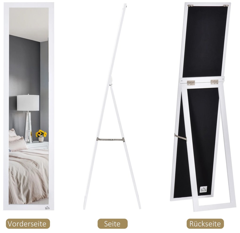 Καθρέφτης πλήρους μήκους, ελεύθερος, επιτοίχιος, πλαίσιο MDF, 37 x 37 x 154 εκ., Λευκός