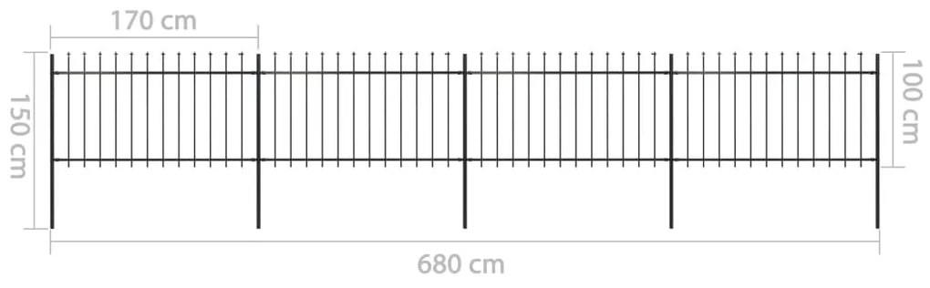 vidaXL Κάγκελα Περίφραξης με Λόγχες Μαύρα 6,8 x 1 μ. από Χάλυβα