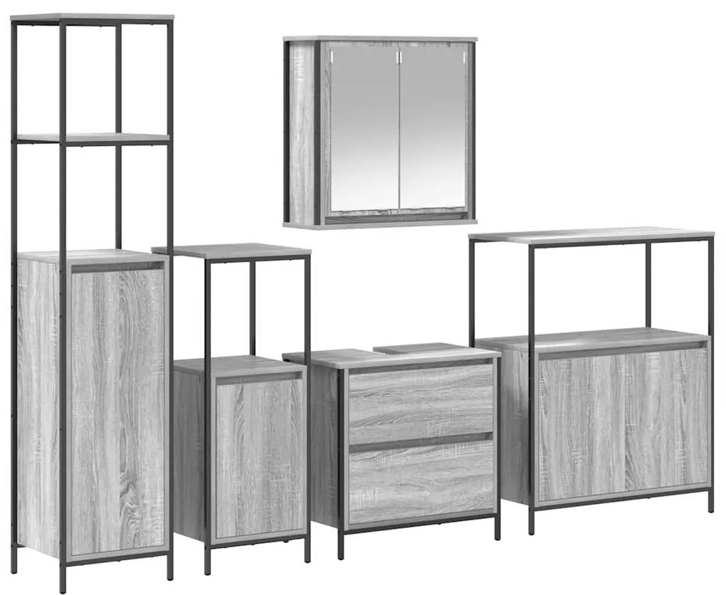 vidaXL Σετ Επίπλων Μπάνιου με ράφι 5 pcs Γκρι 76.5 x 35 x 95 εκ