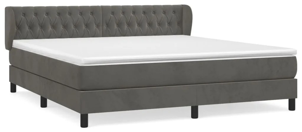 Κρεβάτι Boxspring με Στρώμα Σκούρο Γκρι 160x200 εκ. Βελούδινο - Γκρι