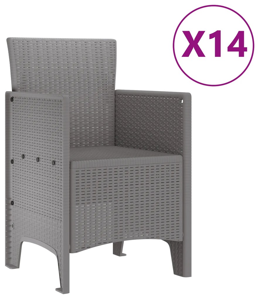 vidaXL Σετ τραπεζαρίας κήπου 15 pcs Ανοιχτό γκρι Large Ρατάν, Μέταλλο