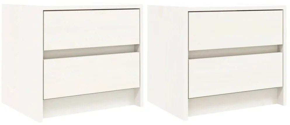 vidaXL Κομοδίνα 2 τεμ. Λευκά 40 x 31 x 35,5 εκ. από Μασίφ Ξύλο Πεύκου