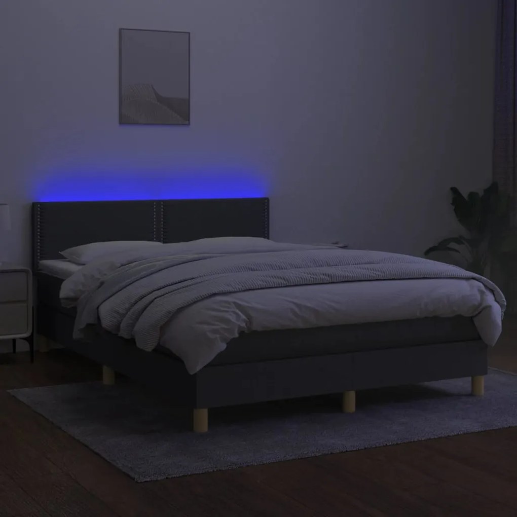vidaXL Κρεβάτι Boxspring με Στρώμα &amp; LED Σκ.Γκρι 140x200 εκ Υφασμάτινο