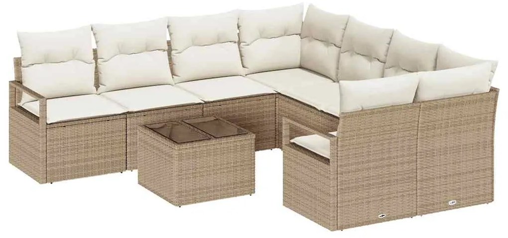 vidaXL Σετ Καναπέ με μαξιλάρι 9 pcs Μπεζ και Κρέμα συνθετικό ρατάν