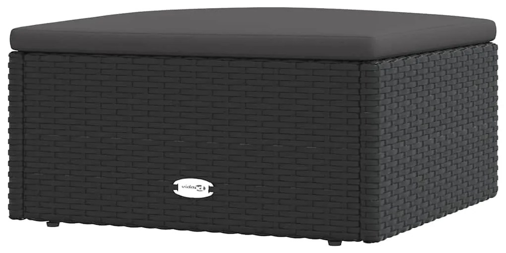 vidaXL Υποπόδιο Κήπου Μαύρο από Συνθετικό Ρατάν με Μαξιλάρι