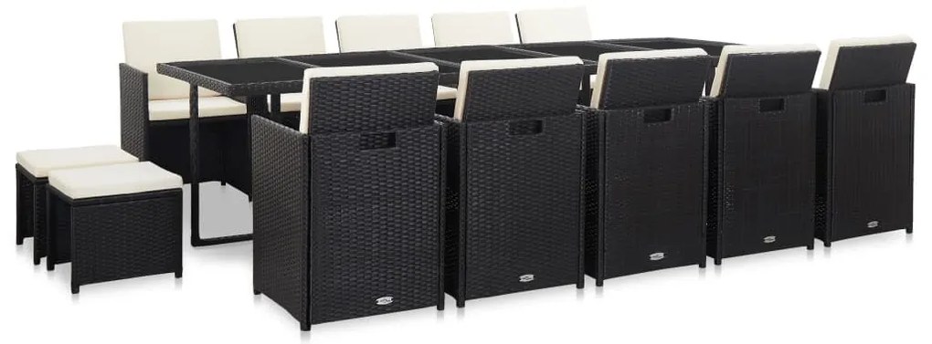 vidaXL Σετ Τραπεζαρίας Εξ. Χώρου 15 τεμ. Μαύρο Συνθ. Ρατάν + Μαξιλάρια