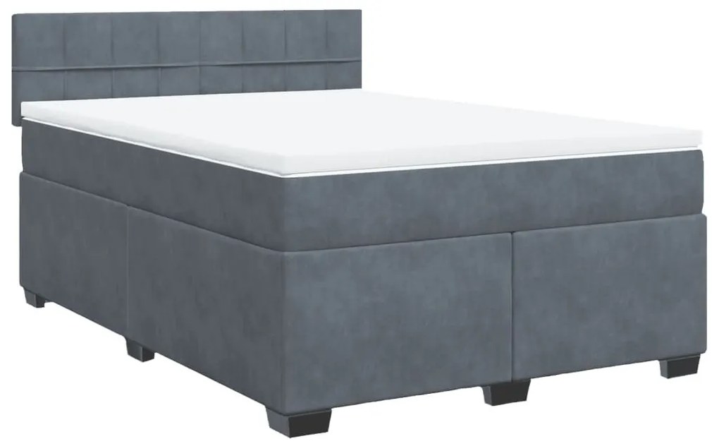 Κρεβάτι Boxspring με Στρώμα Σκούρο Γκρι 140x190 εκ. Βελούδινο - Γκρι