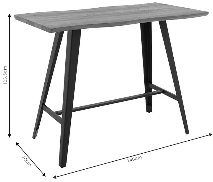 Tραπέζι μπαρ Fortitude pakoworld MDF καρυδί - πόδι μαύρο 140x70x103.5εκ