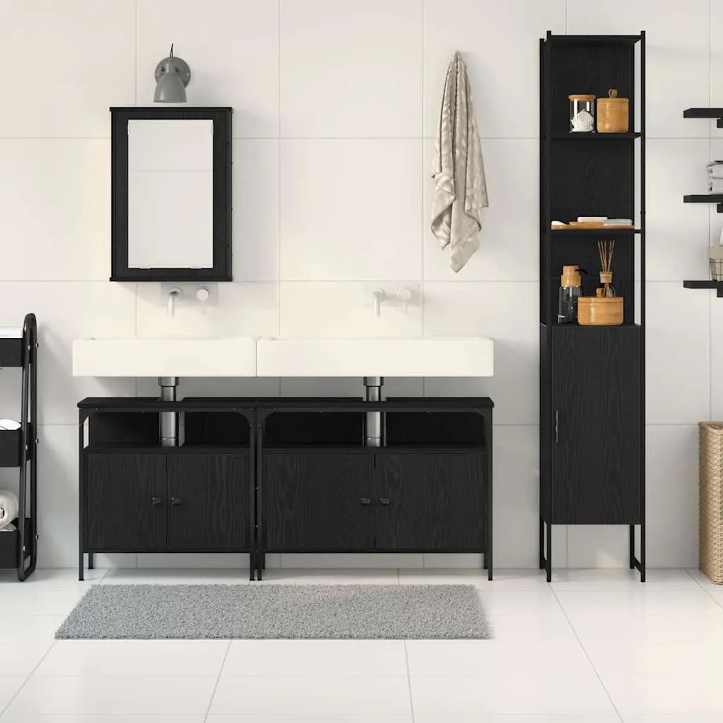 vidaXL Σετ Επίπλων Μπάνιου με ράφι 4 pcs Μαύρη δρυς 33 x 33 x 185.5 εκ