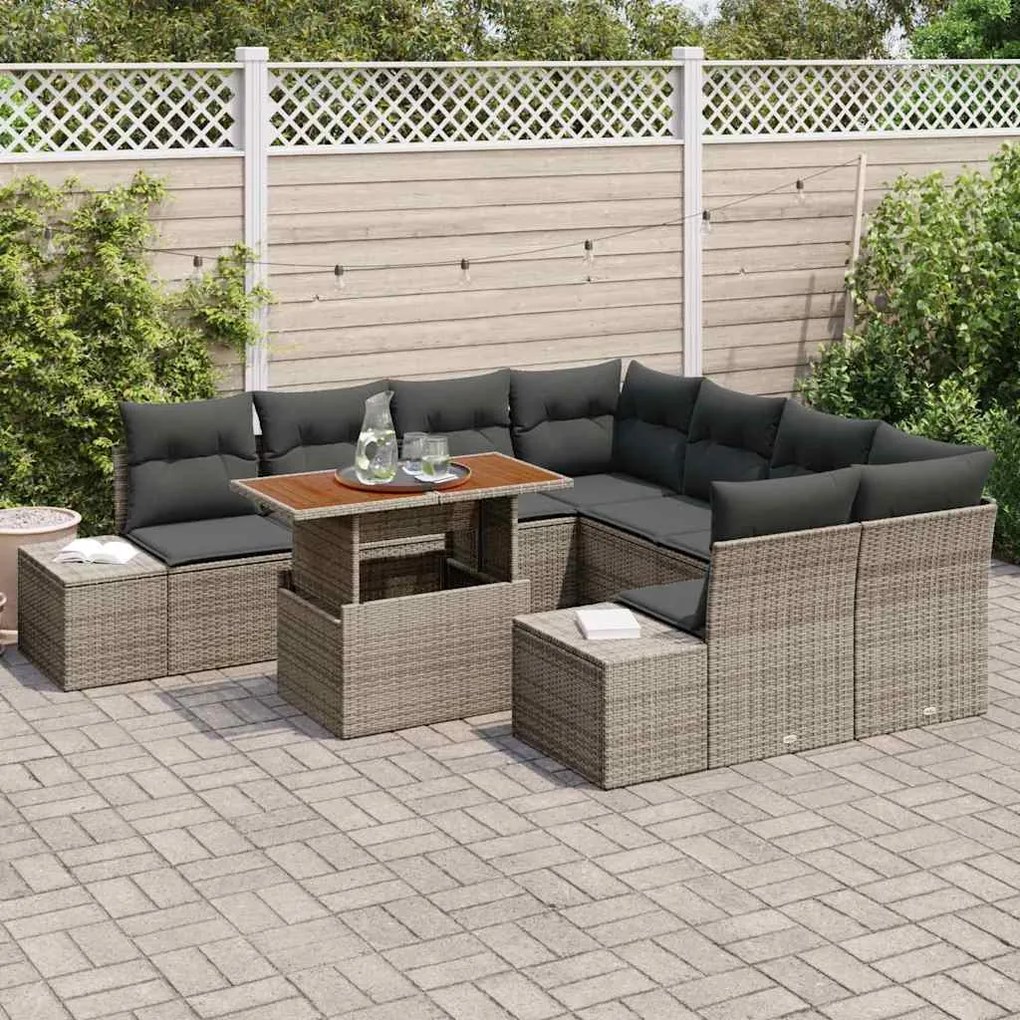 vidaXL Σέτ φαγητού για κήπο 9 pcs Γκρι, Καφέ 100 x 55 x 73 εκ