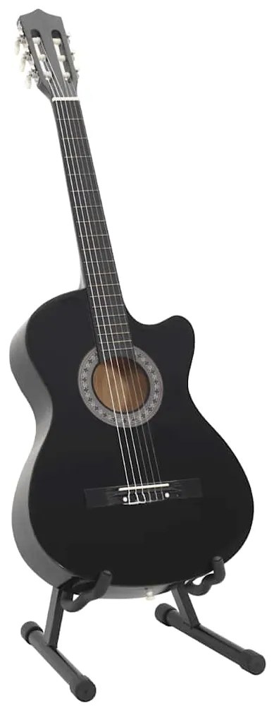 vidaXL Κιθάρα Western Classical Cutaway Σετ 12 Τεμ. 6 Χορδές Μαύρη 38&quot;