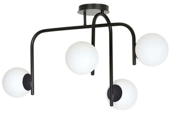 Φωτιστικό Οροφής 4xE14 IP20 Ατσάλι και Γυαλί KALF Made in Poland Emibig-1030/4B-Μαύρο-Λευκό 1030/4B