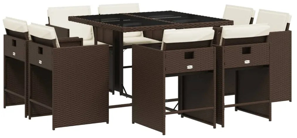 vidaXL Σετ Τραπεζαρίας Κήπου 9 τεμ. Καφέ Συνθετικό Ρατάν με Μαξιλάρια