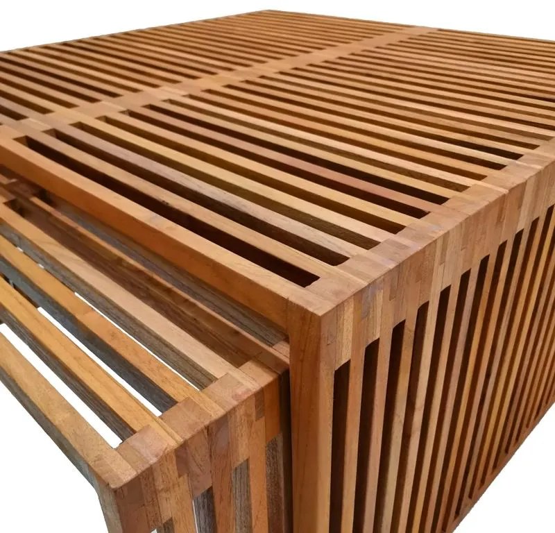 Τραπέζι Tinnie I C028 σετ 2τεμ teak ξύλο σε φυσική απόχρωση 86x80x46 εκ.