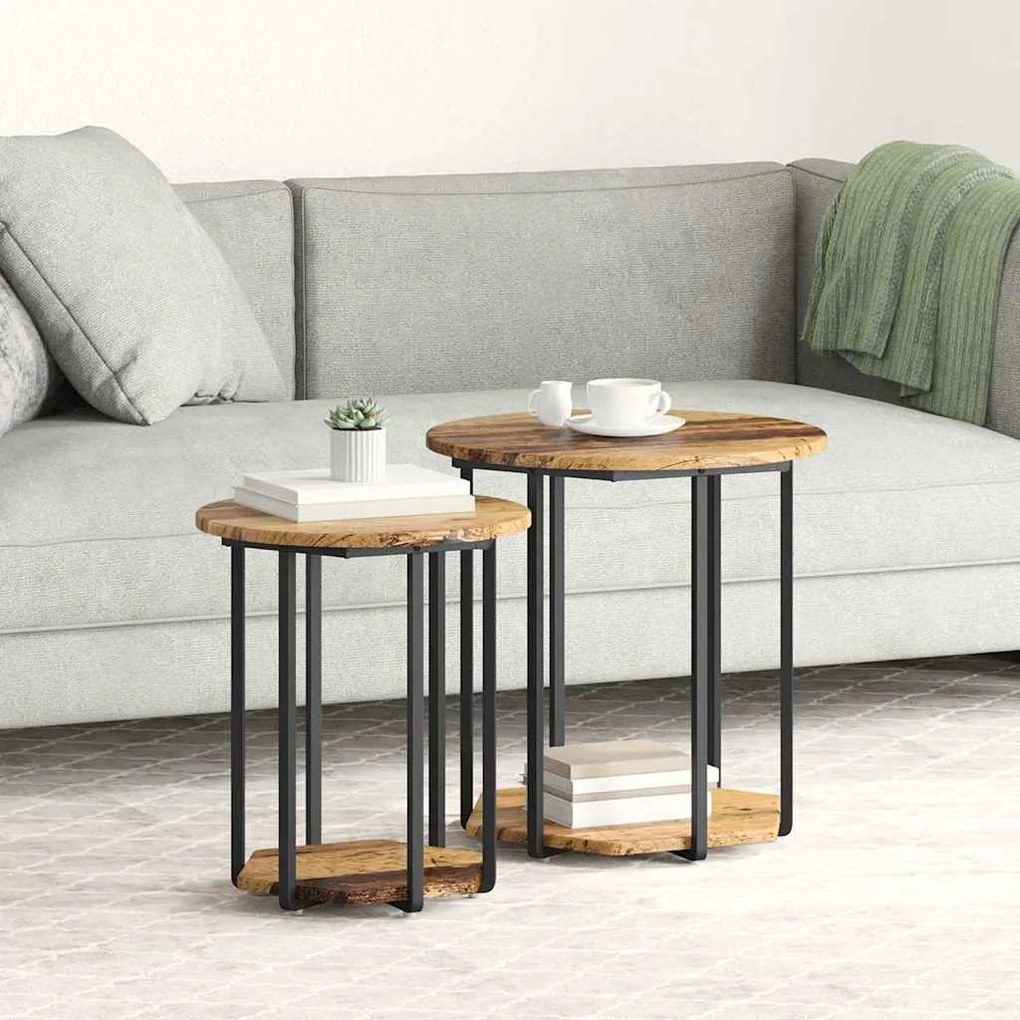 Σετ βοηθητικά τραπεζάκια με ράφι 2 pcs Καφέ