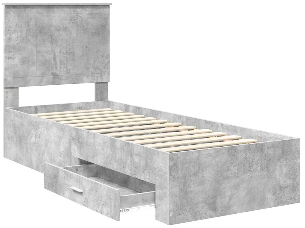 vidaXL Σκελετός Κρεβατιού Γκρι Σκυρόδεμα και Ασημί 75 x 190 cm