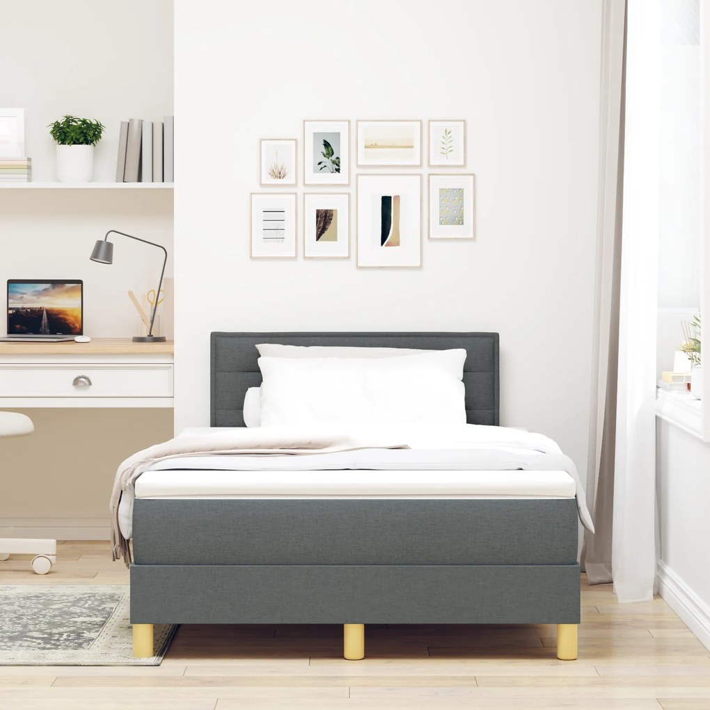 vidaXL Κρεβάτι Box Spring με Στρώμα Σκούρο Γκρι 120x200 εκ. Ύφασμα
