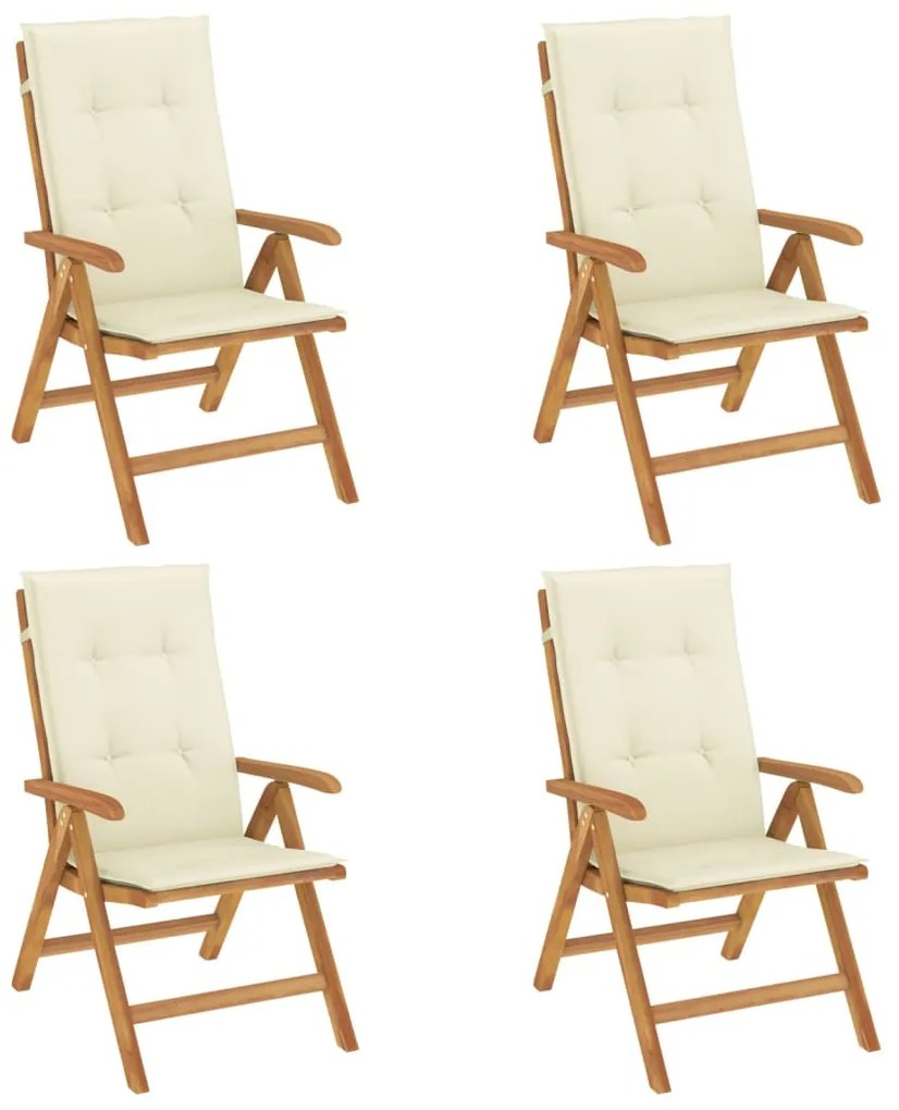 vidaXL Καρέκλες Κήπου Ανακλινόμενες 4 τεμ. Μασίφ Ξύλο Teak &amp; Μαξιλάρια