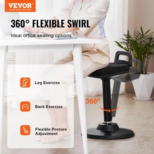 VEVOR Wobble Chair Height-Adjustable (24.6-34.4&quot;) Active Chair with Handle Black