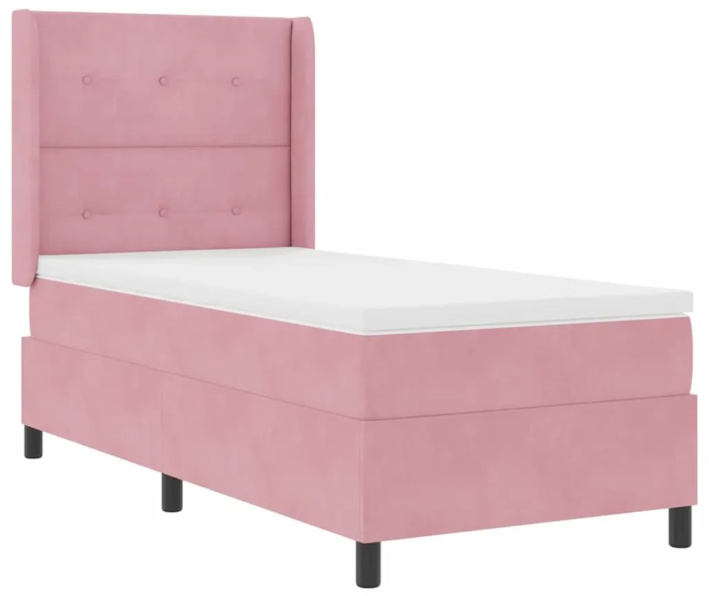 κρεβάτι με τύπο box spring και στρώμα vidaXL Ροζ 90x190 εκ. Βελούδο