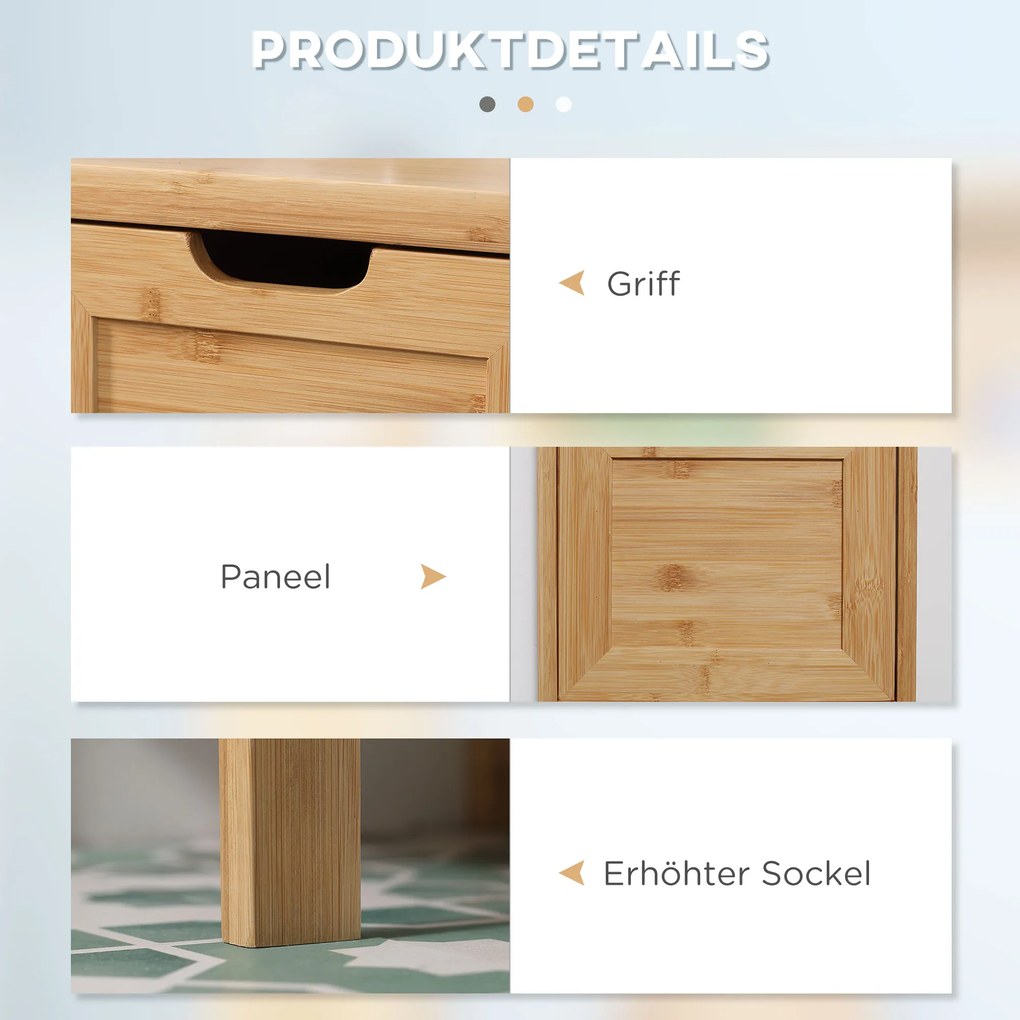 kleankin Ντουλάπι μπάνιου από μπαμπού, 1 ράφι, 2 συρτάρια, 30 cm x 30 cm x 90 cm, Φυσικό