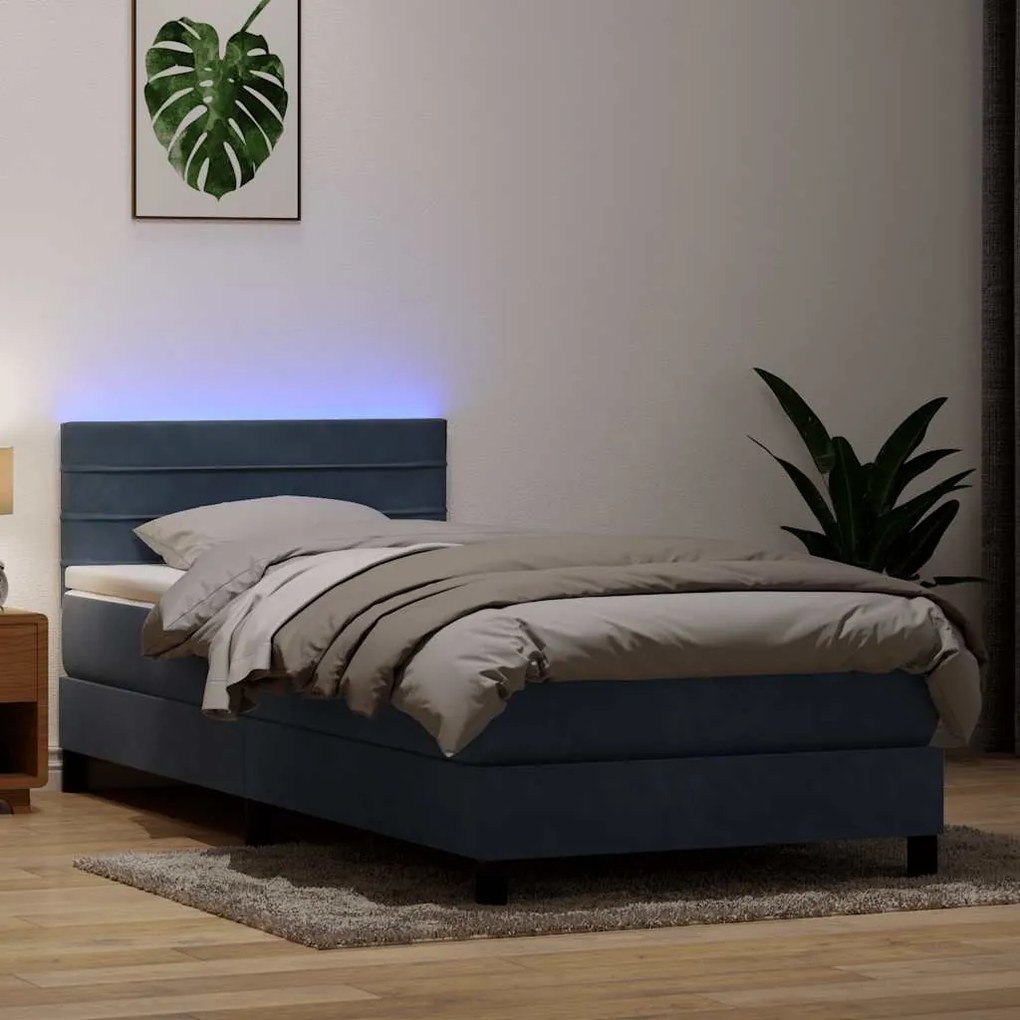vidaXL Κρεβάτι Boxspring με Στρώμα &amp; LED Σκούρο γκρι 80x210 εκ. Βελούδινο