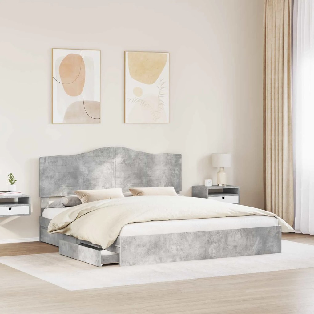 vidaXL Κρεβάτι Αποθήκης Σκυρόδεμα Γκρι 200 x 200 cm Επεξεργασμένο ξύλο