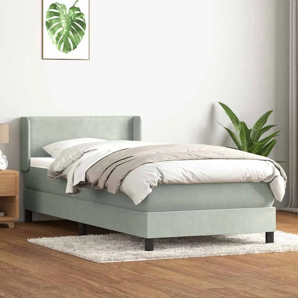 Box Spring κρεβάτι με στρώμα ανοιχτό γκρι 90x220 εκ. Βελούδινο - Γκρι