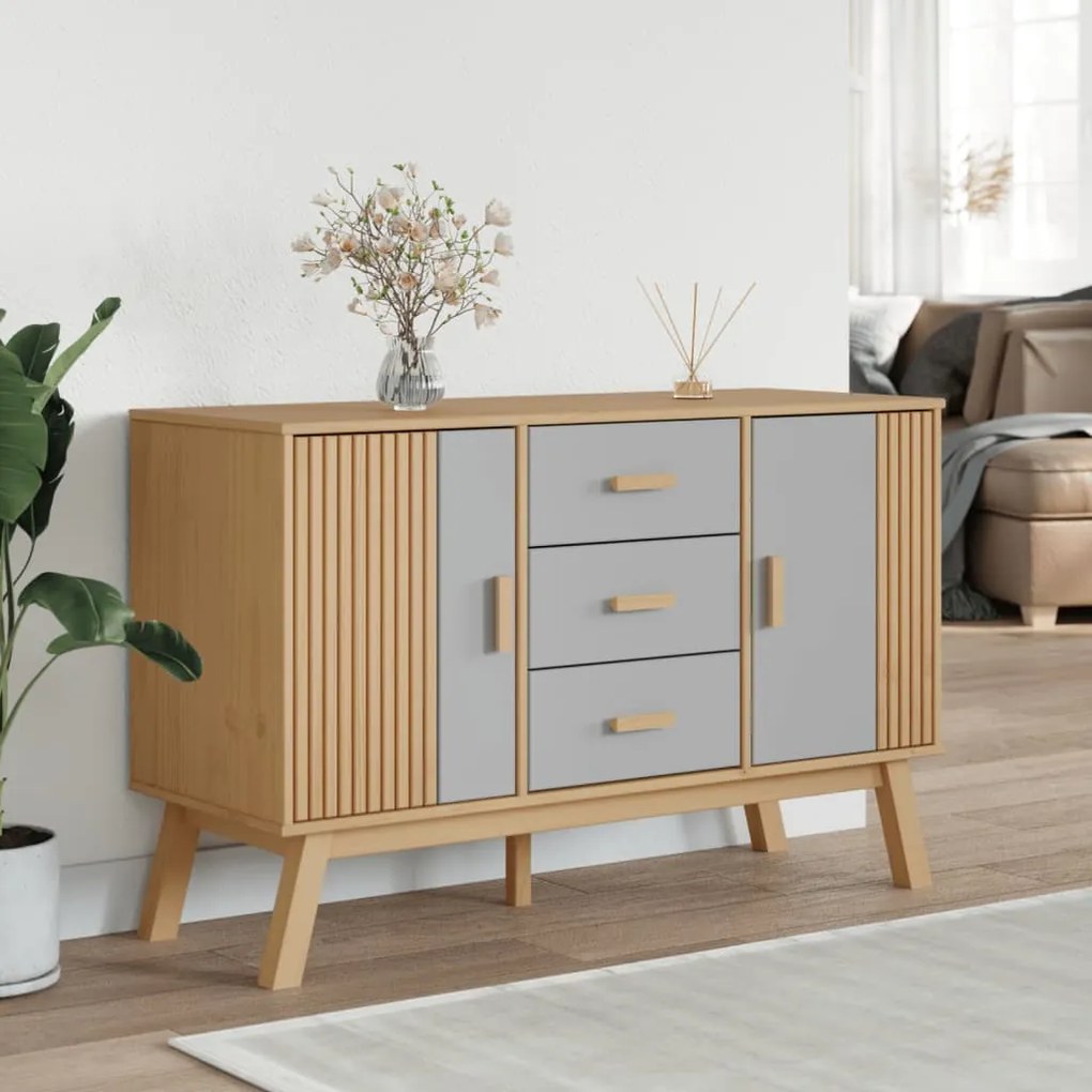 vidaXL Μπουφές OLDEN Γκρι &amp; Καφέ 114x43x73,5 εκ. από Μασίφ Ξύλο Πεύκου