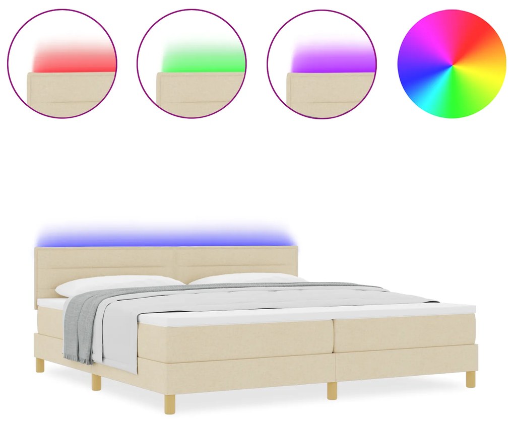 vidaXL Κρεβάτι Σταθερού Στρώματος με Ματράζ & LED Κρεμ 200x200 εκ. Υφασμάτινο