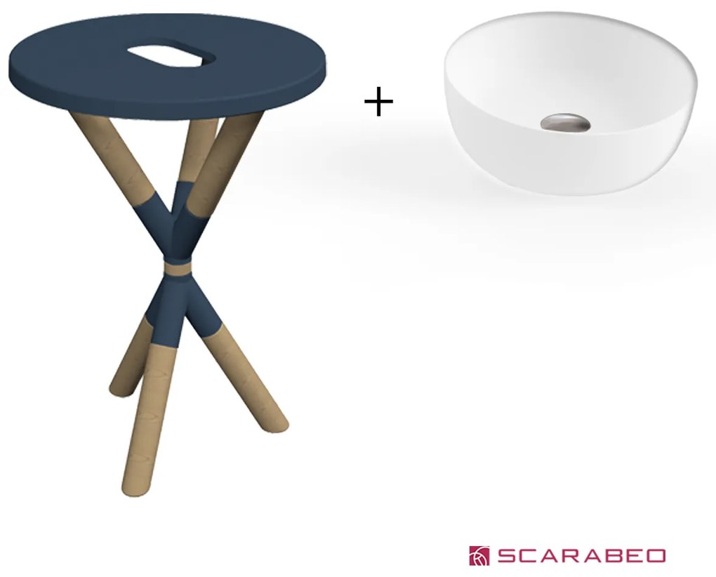 Scarabeo Cross 2501F0-9856 Ocean (Μπλε Ματ) Πάγκος Με Νιπτήρα Glam Λευκό Ø39εκ.
