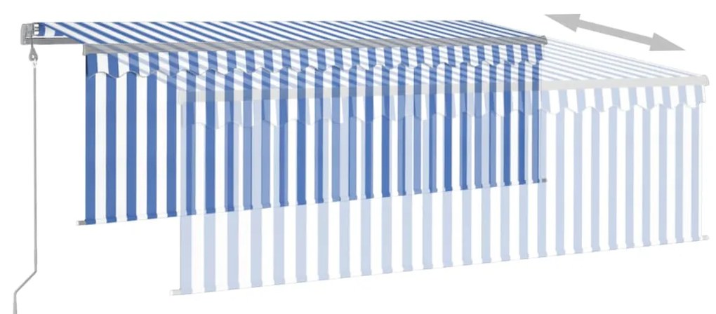 vidaXL Τέντα Αυτόματη με Σκίαστρο/LED/Αισθ. Ανέμου Μπλε/Λευκό 4x3 μ.