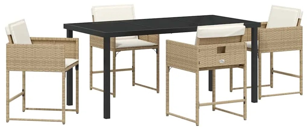 vidaXL Σέτ φαγητού για κήπο με μαξιλάρι 5 pcs Μπεζ συνθετικό ρατάν