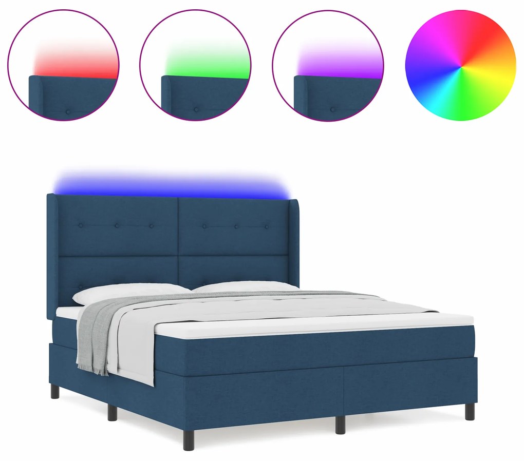 vidaXL Κρεβάτι Box Spring με Στρώμα & LED Μπλε 180x200 εκ Υφασμα