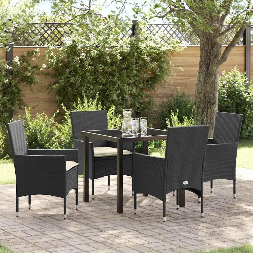 vidaXL Σέτ φαγητού για κήπο με μαξιλάρι 5 pcs Μαύρο Πολυ ράταν