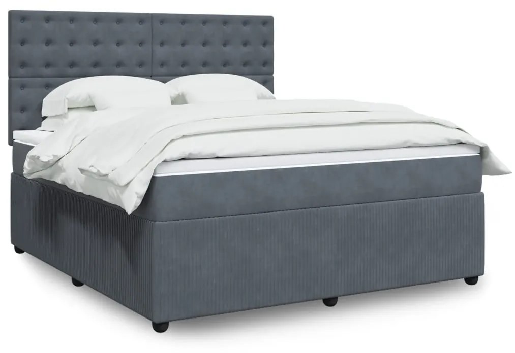 vidaXL Κρεβάτι Boxspring με Στρώμα Σκούρο Γκρι 180x200 εκ. Βελούδινο