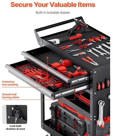 VEVOR 5-Tier Tool Cart on Wheels 400 lb Rolling Work Cart with Drawer & Pegboard