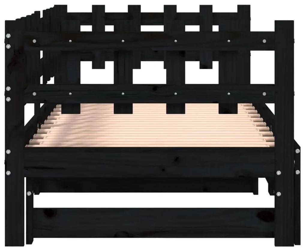 Καναπές Κρεβάτι Συρόμενος Μαύρος 2x(80x200) εκ. από Μασίφ Πεύκο - Μαύρο