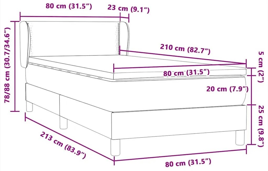 Box Spring κρεβάτι με στρώμα σκούρο μπλε 80x210 εκ. Βελούδινο - Μπλε